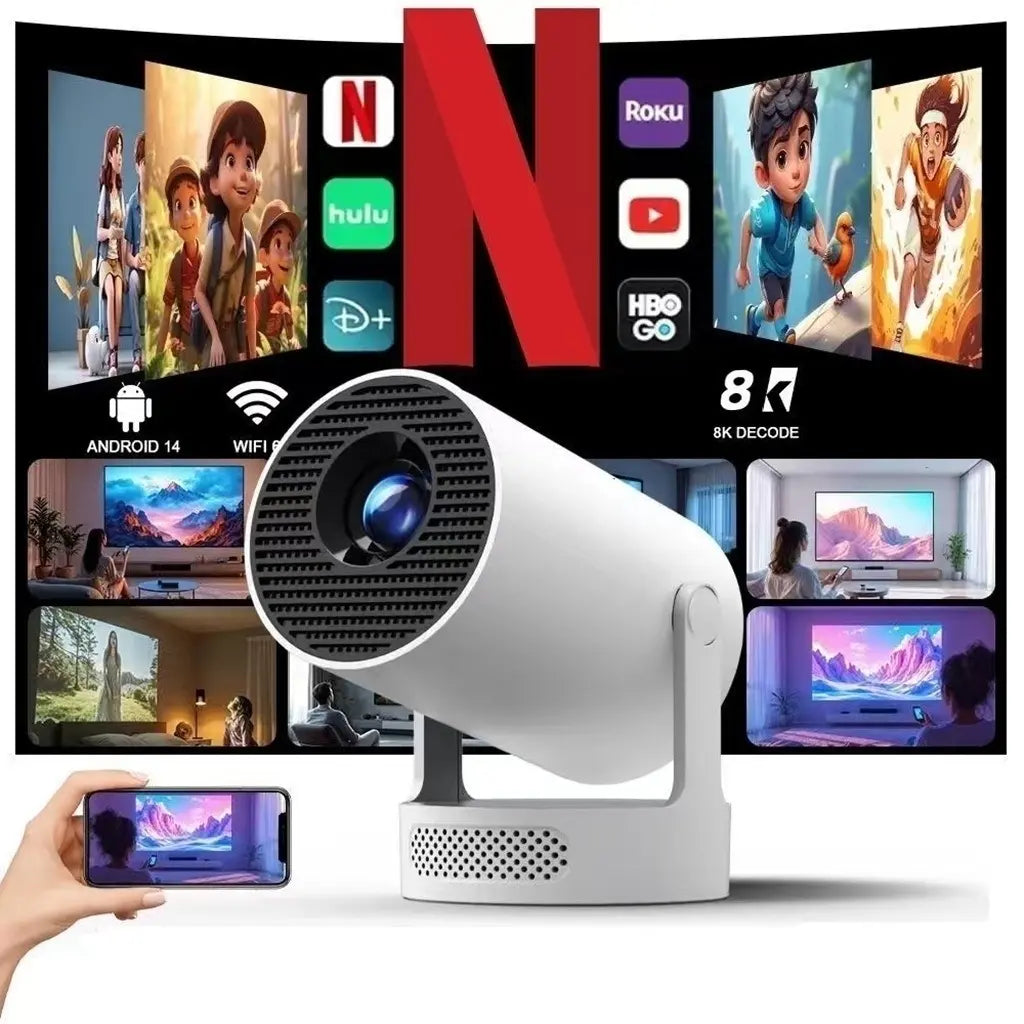 Hy300Pro+ Mini Projector - 290 ANSI Lumens, Auto Keystone Correction, Dual-Band WiFi 6, Bluetooth 5.4, Android 14, 1280x720P with 4K Decoding for Home Cinema - Portable Movie Theater Gift - 4K/1080P Audio Support