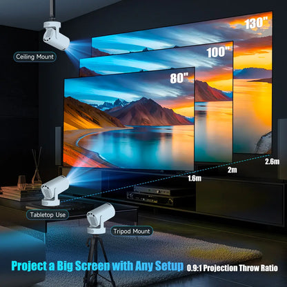Hy300Pro+ Mini Projector - 290 ANSI Lumens, Auto Keystone Correction, Dual-Band WiFi 6, Bluetooth 5.4, Android 14, 1280x720P with 4K Decoding for Home Cinema - Portable Movie Theater Gift - 4K/1080P Audio Support