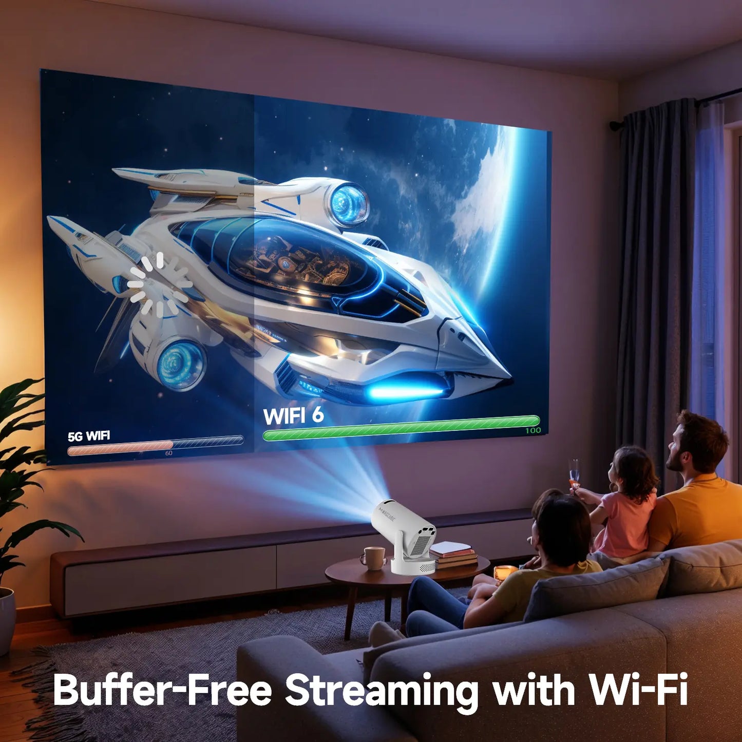 Hy300Pro+ Mini Projector - 290 ANSI Lumens, Auto Keystone Correction, Dual-Band WiFi 6, Bluetooth 5.4, Android 14, 1280x720P with 4K Decoding for Home Cinema - Portable Movie Theater Gift - 4K/1080P Audio Support