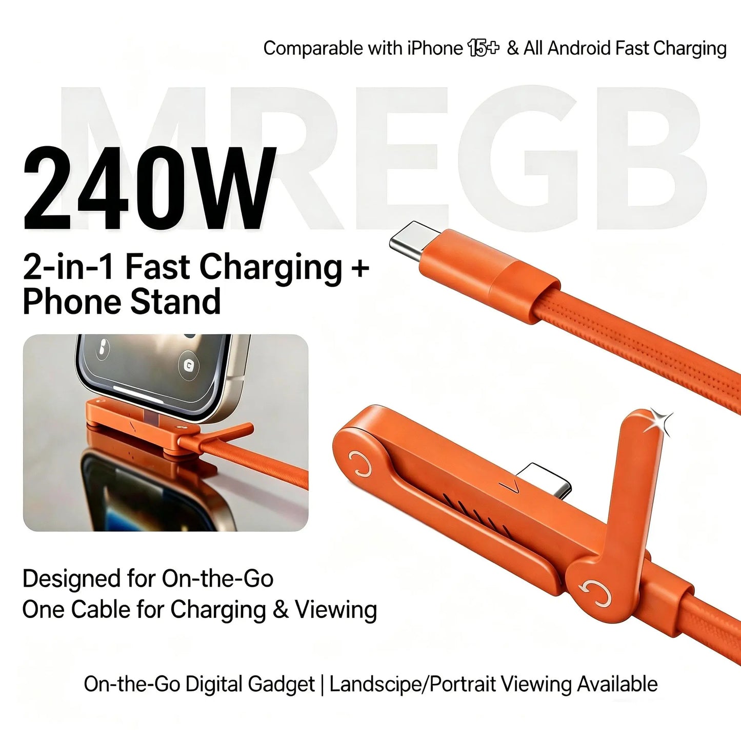 MREGB 240W Fast Charging USB-C Adapter Cable - Versatile 2-in-1 Portable Charging Solution for Mobile Devices (Gaming and Travel) - Durable Summerwins Fast Charger