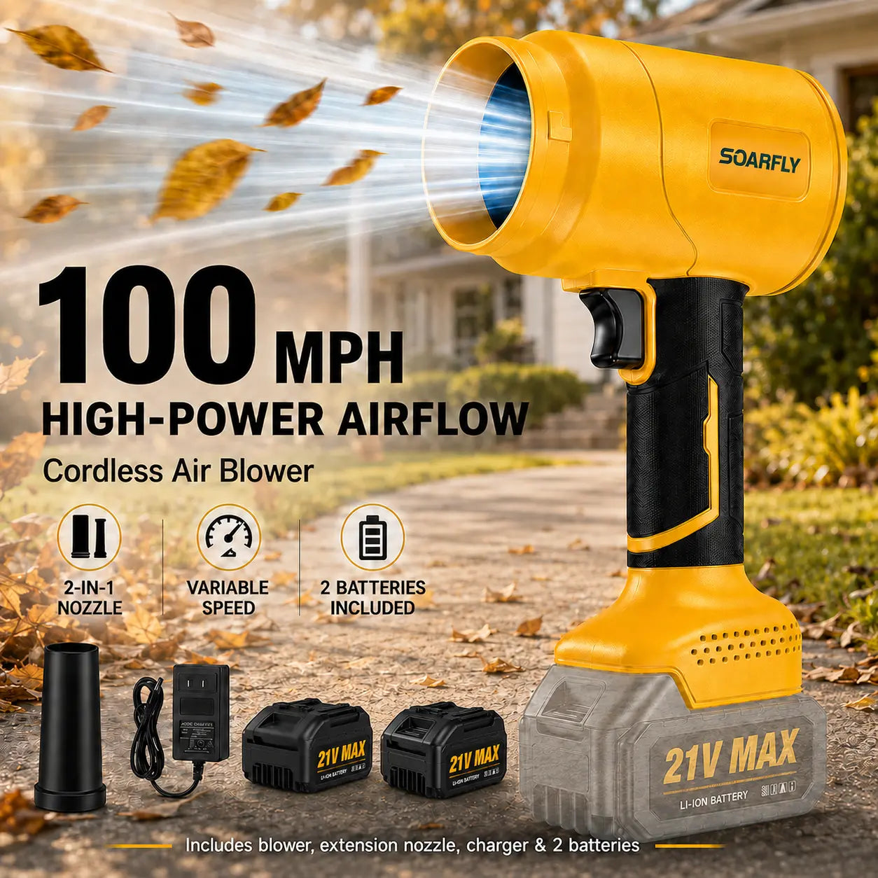 SOARFLY Turbo Jet Blower - Cordless Handheld Leaf and Snow Blower with Pure Copper Motor for Automotive Drying and Home Enhancement, High-Power Air Duster for Garden Care and Seasonal Gifting