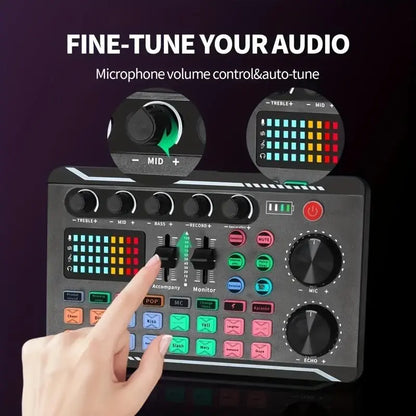 Podcast Equipment Bundle (1 Set), Usb-Rechargeable Podcast Microphone with Voice Changer, Live Audio Mixer and Adjustable Condenser Mic, Recording Studio Package with USB Audio Interface and Headphones, Singing Mic