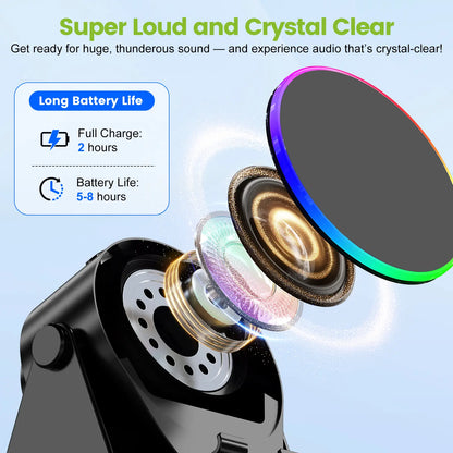 Dohelly 5 in 1 Wireless Induction Audio Bluetooth Speaker, 360° Rotation Stand with LED, Universal Speaker Stands for Surround Sound&Charger,Portable Desktop Stand Gift for Home, Shower, Outdoors, Travel.